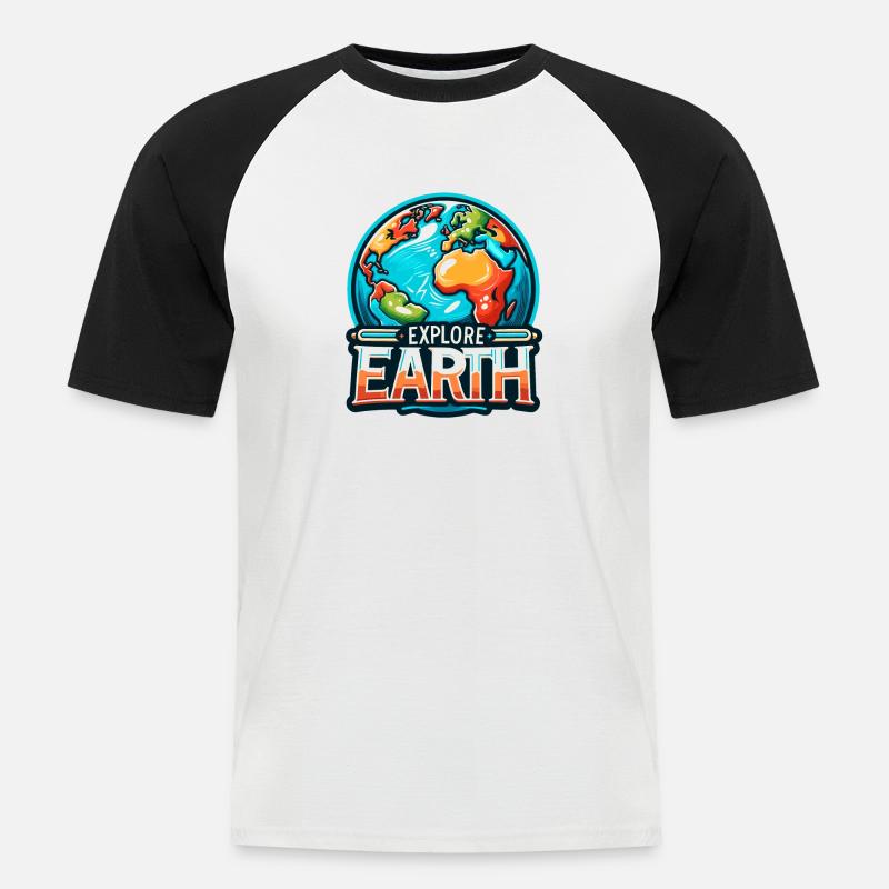Explore Earth - Erde Illustration - Männer Baseball-T-Shirt - Weiß/Schwarz