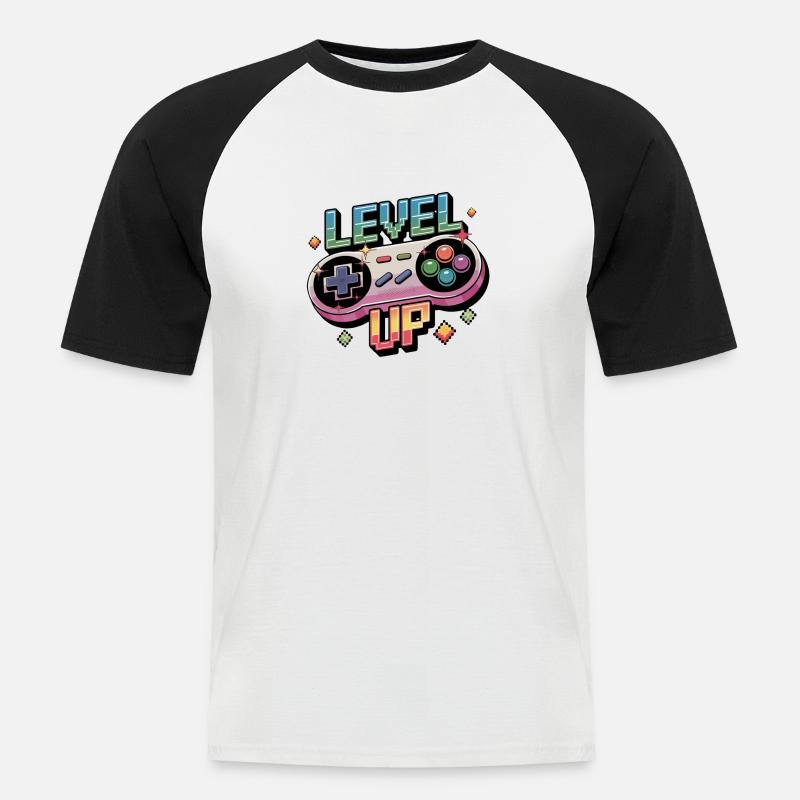 Level Up – Gaming Controller - Männer Baseball-T-Shirt - Weiß/Schwarz