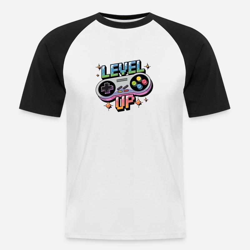 Level Up – Gaming Controller - Männer Baseball-T-Shirt - Weiß/Schwarz