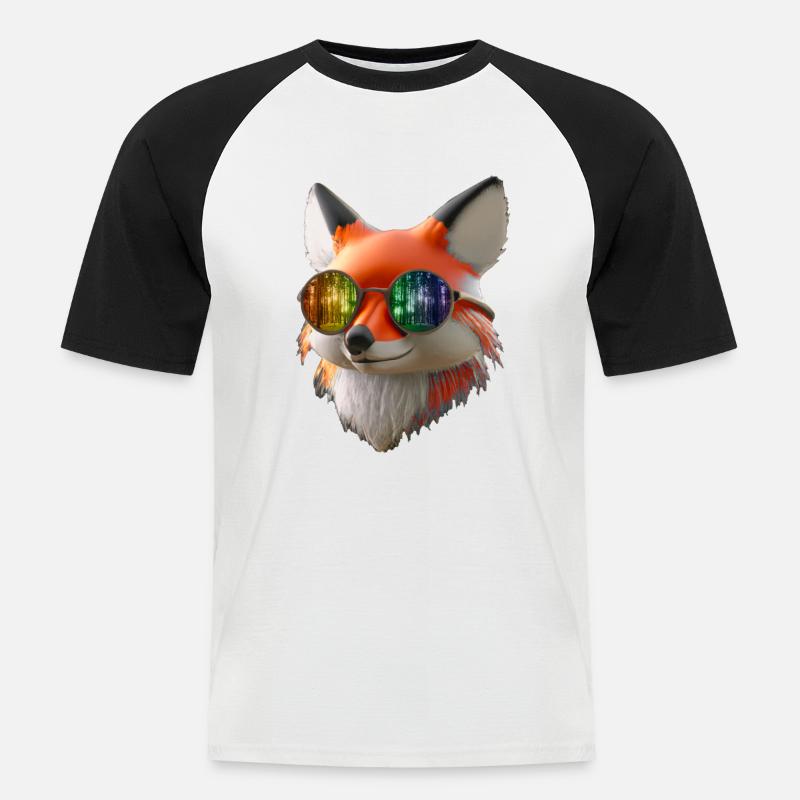 Fuchs Kopf mit Sonnenbrille - Männer Baseball-T-Shirt - Weiß/Schwarz