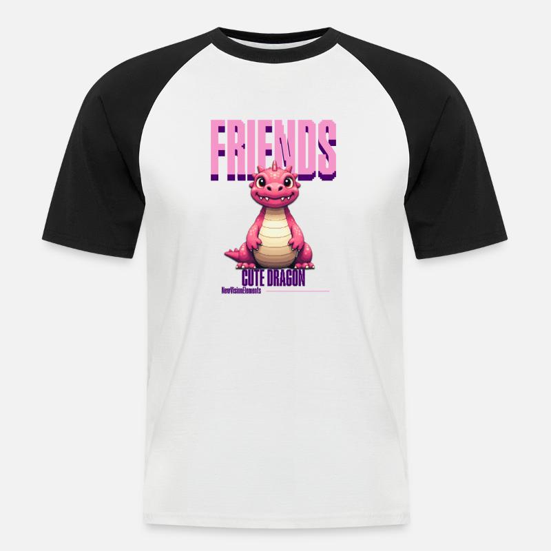 Süßer pinker Drache - Männer Baseball-T-Shirt - Weiß/Schwarz