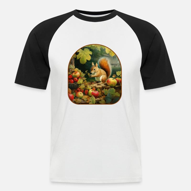 Frosch-Eichhörnchen-Apfel Erntezeit - Männer Baseball-T-Shirt - Weiß/Schwarz