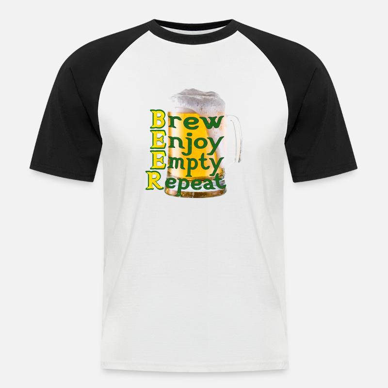 BEER BREW ENJOY EMPTY REPEAT - Männer Baseball-T-Shirt - Weiß/Schwarz