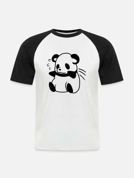 Get up! Panda - Männer Baseball-T-Shirt - Weiß/Schwarz