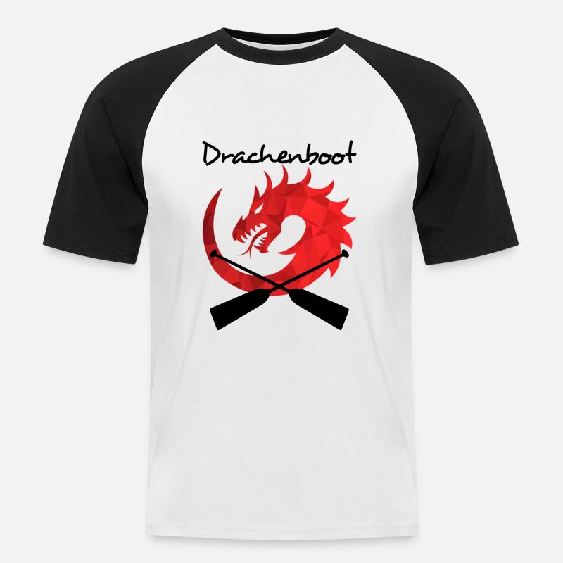 Drachenboot mit Drachenkopf und Paddel - Männer Baseball-T-Shirt - Weiß/Schwarz
