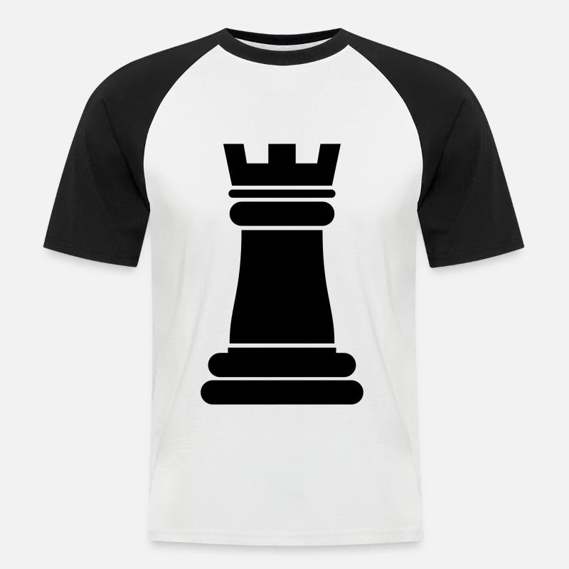 Schachfigur Turm - Männer Baseball-T-Shirt - Weiß/Schwarz