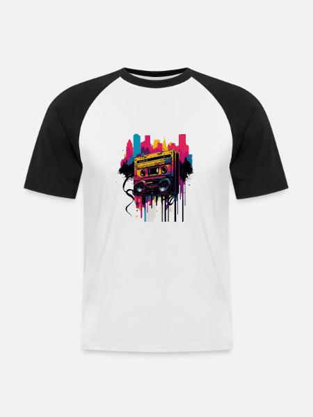 Retro Mixtape - Männer Baseball-T-Shirt - Weiß/Schwarz