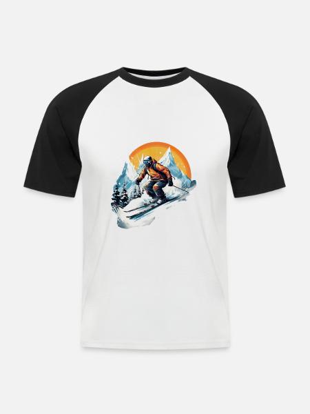 Skifahren Winterspaß - Männer Baseball-T-Shirt - Weiß/Schwarz