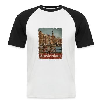 Vintage Amsterdam Kanal Niederlande Holland - Männer Baseball-T-Shirt - Weiß/Schwarz - Vorne - Nik (191cm)