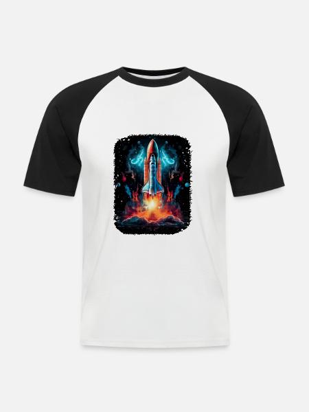 Raumschiff-Start Raketenschiff - Männer Baseball-T-Shirt - Weiß/Schwarz