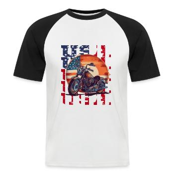 Vintage American Flag Motorrad Patriotisch - Männer Baseball-T-Shirt - Weiß/Schwarz - Vorne - Nik (191cm)