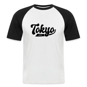 Tokyo, Japon! - T-shirt baseball manches courtes Homme - blanc/noir - Devant - Nik (191cm)
