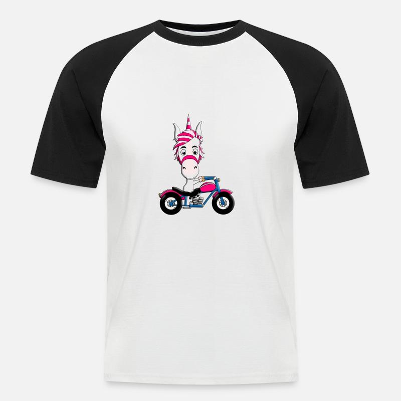 MOTORRAD - BIKER - EINHORN - Männer Baseball-T-Shirt - Weiß/Schwarz