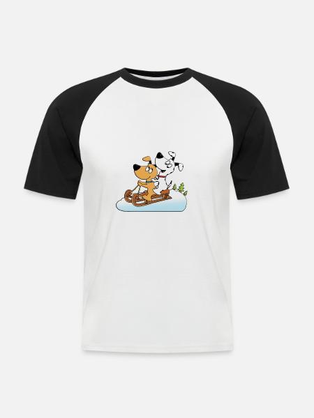SCHNEE - SCHLITTENFAHREN - RODELN - HUNDE - Männer Baseball-T-Shirt - Weiß/Schwarz