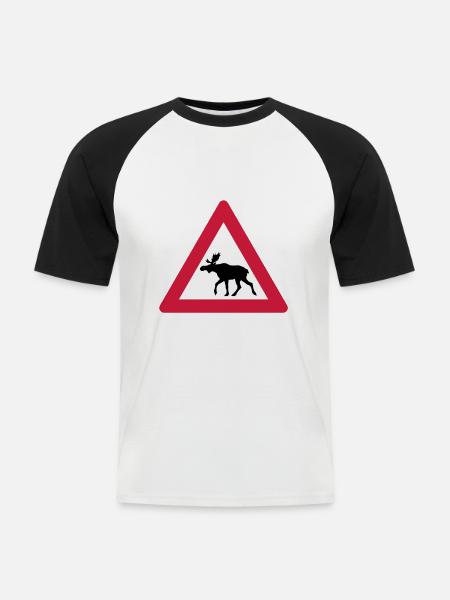 Warning Moose Sign - Men's Baseball T-Shirt - white/black