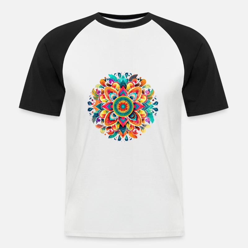 Buntes Mandala Lebendiges Blumenmuster - Männer Baseball-T-Shirt - Weiß/Schwarz