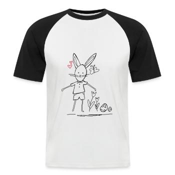 osterhase - Männer Baseball-T-Shirt - Weiß/Schwarz - Vorne - Nik (191cm)