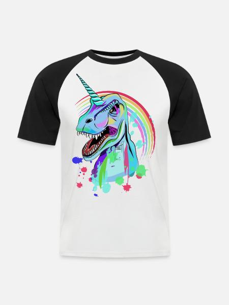 Dino Tyrannosaurus rex unicorn - Men's Baseball T-Shirt - white/black