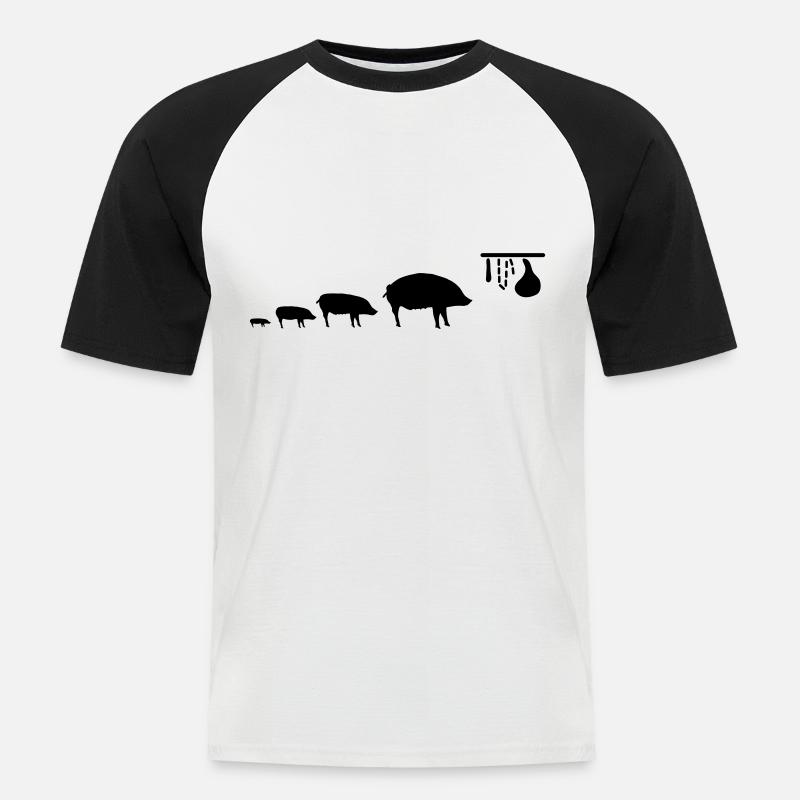 pig_evolution - Männer Baseball-T-Shirt - Weiß/Schwarz