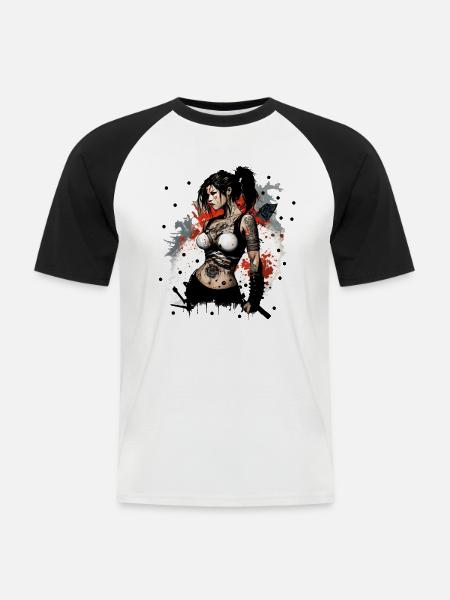 Badass Ninja Mädchen - Männer Baseball-T-Shirt - Weiß/Schwarz