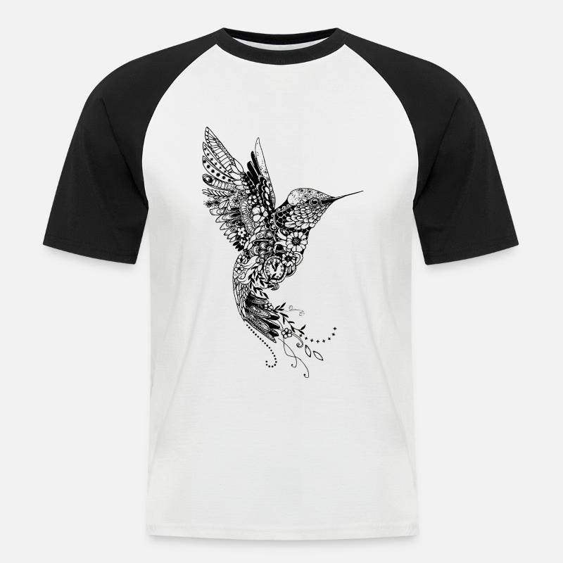 Großer Design-Kolibri - Männer Baseball-T-Shirt - Weiß/Schwarz