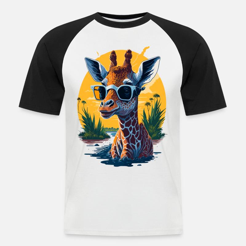 Coole Giraffe - Männer Baseball-T-Shirt - Weiß/Schwarz