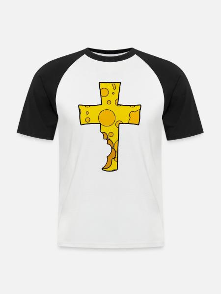 Cross symbol cheese - Men's Baseball T-Shirt - white/black
