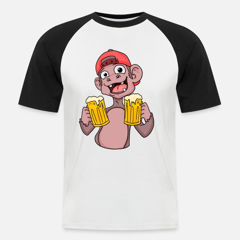 Affe mit Biergläser - Männer Baseball-T-Shirt - Weiß/Schwarz