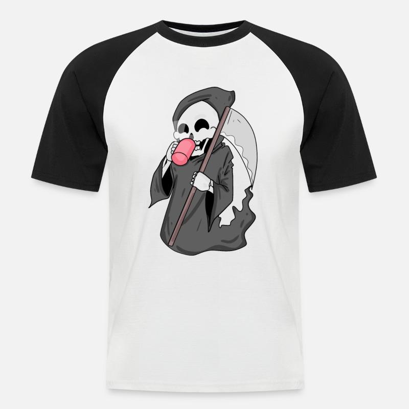 Sensenmann mit Kaffee - Männer Baseball-T-Shirt - Weiß/Schwarz
