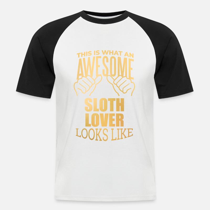 Faultier - Männer Baseball-T-Shirt - Weiß/Schwarz