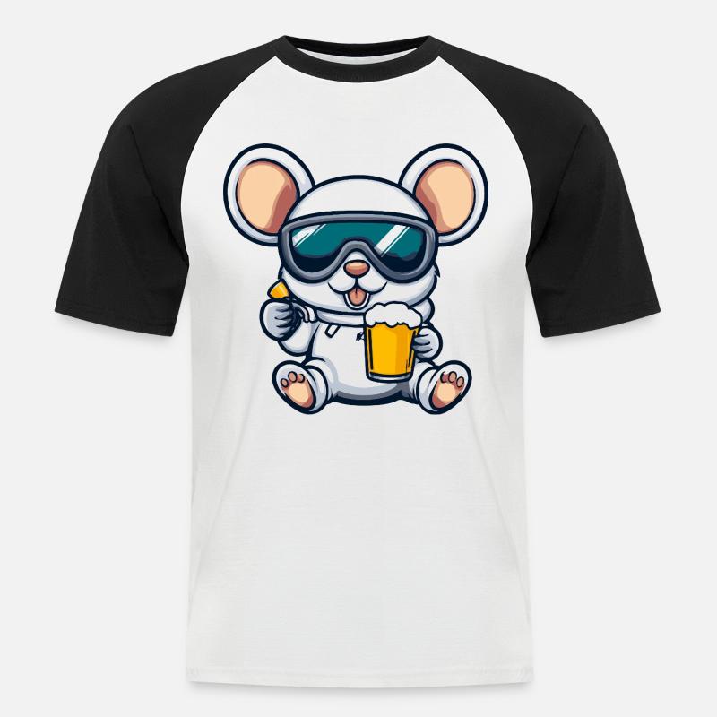 Maus Apres Ski Bier Comic - Männer Baseball-T-Shirt - Weiß/Schwarz