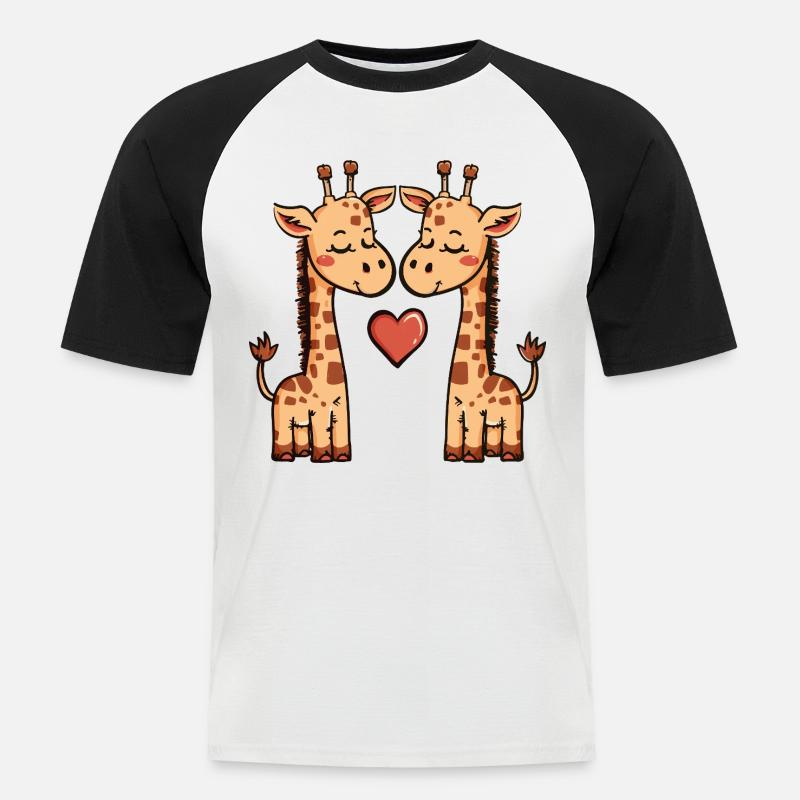 Giraffe Paar Herz - Männer Baseball-T-Shirt - Weiß/Schwarz