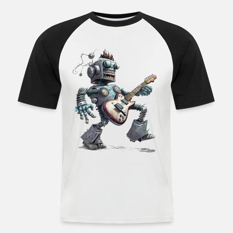Roboter mit Gitarre - Männer Baseball-T-Shirt - Weiß/Schwarz