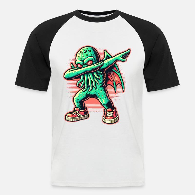 Lustiger Dabbender Cthulhu Dabbing Design - Männer Baseball-T-Shirt - Weiß/Schwarz