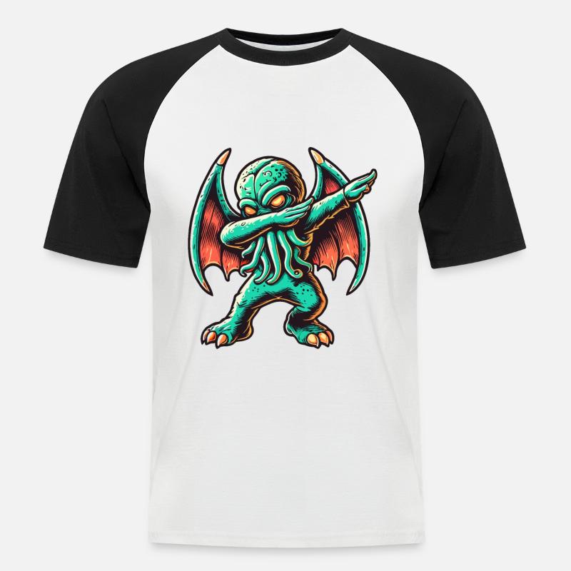 Lustiger Dabbender Cthulhu Dabbing Design - Männer Baseball-T-Shirt - Weiß/Schwarz