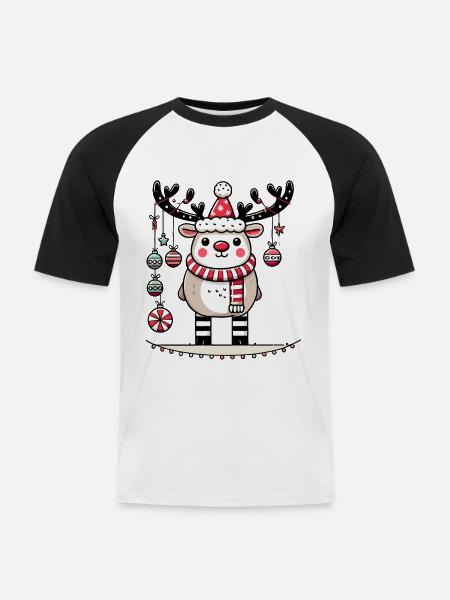 Niedliches Rentier Mit Weihnachtskugeln - Männer Baseball-T-Shirt - Weiß/Schwarz