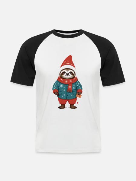 Gemütlicher Weihnachtsfaultier Winter Design - Männer Baseball-T-Shirt - Weiß/Schwarz
