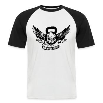 kettlebellskull - Männer Baseball-T-Shirt - Weiß/Schwarz - Vorne - Nik (191cm)