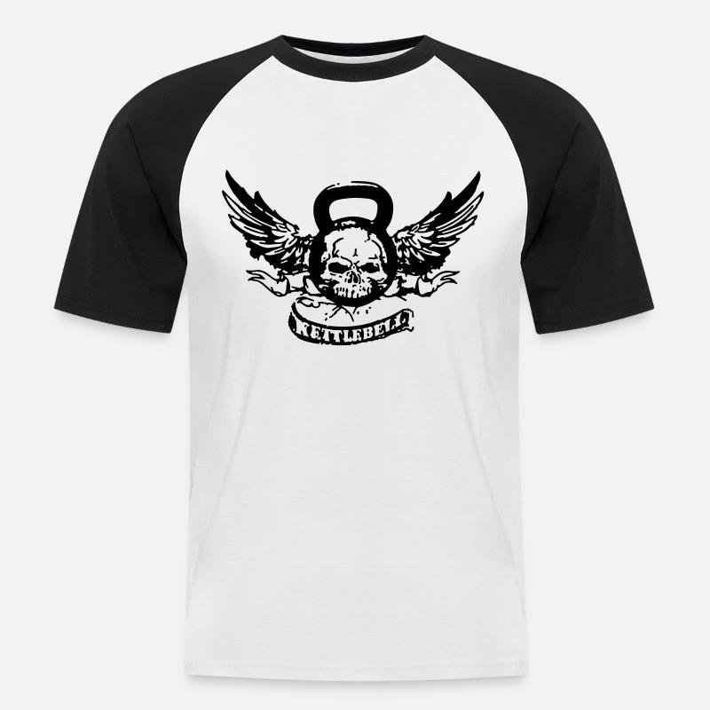 kettlebellskull - Männer Baseball-T-Shirt - Weiß/Schwarz