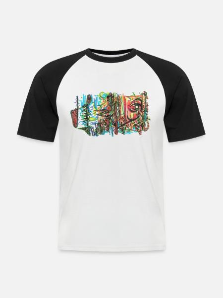 240703 03 - Männer Baseball-T-Shirt - Weiß/Schwarz
