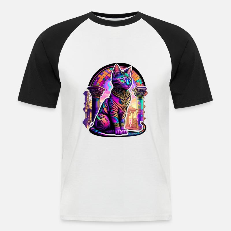 Egypt Cat Psychedelic - Männer Baseball-T-Shirt - Weiß/Schwarz