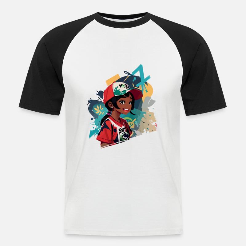 Graffiti Mädchen - Männer Baseball-T-Shirt - Weiß/Schwarz