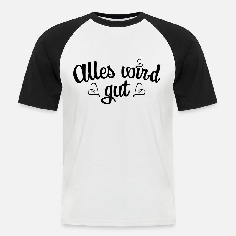 139 Alles wird gut Herzen - Männer Baseball-T-Shirt - Weiß/Schwarz