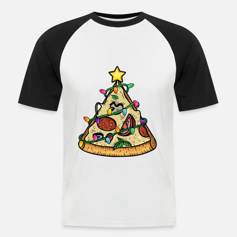 Pizza Christmas Tree Pyramide - Männer Baseball-T-Shirt - Weiß/Schwarz