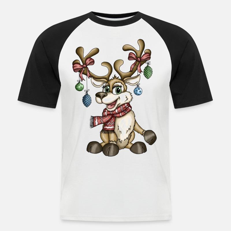 Rentier Rudi Version 2 - Männer Baseball-T-Shirt - Weiß/Schwarz