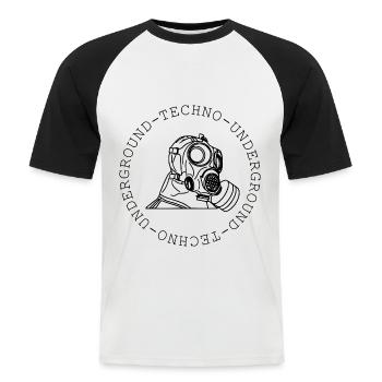 Techno - Techno music - Gasmaske - Underground - Männer Baseball-T-Shirt - Weiß/Schwarz - Vorne - Nik (191cm)