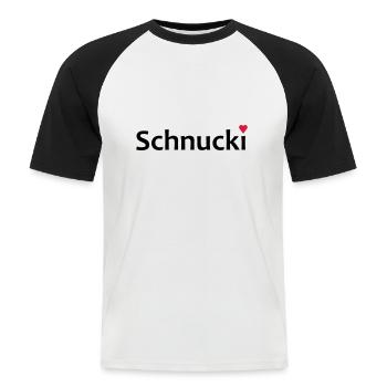 Schnucki mit Herz als i-Punkt - Männer Baseball-T-Shirt - Weiß/Schwarz - Vorne - Nik (191cm)