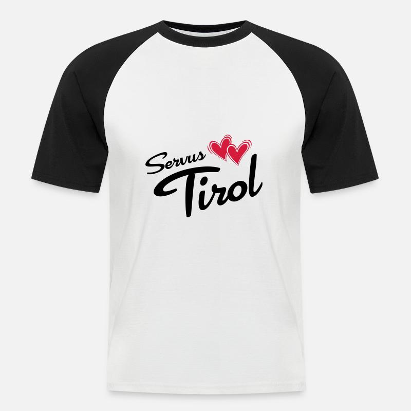 Servus Tirol mit Doppelherz - Männer Baseball-T-Shirt - Weiß/Schwarz