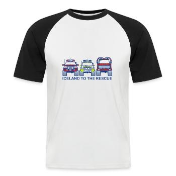 HUH! To the rescue (Full Donation) - Men's Baseball T-Shirt - white/black - Front - Nik (191cm)