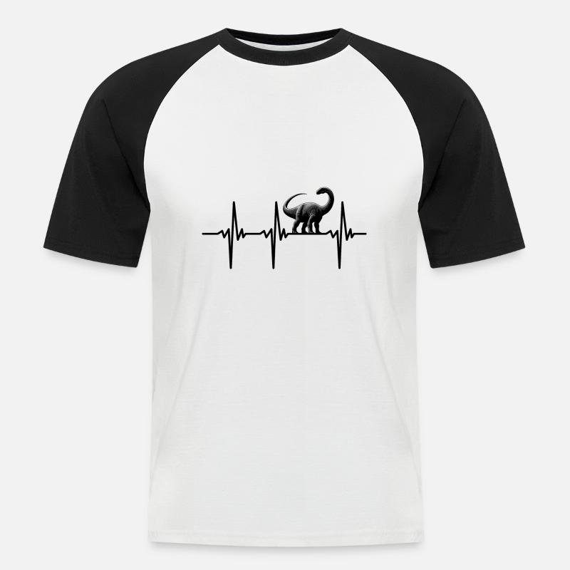 Herzschlag Dino Brachiosaurus Dinosaurier - Männer Baseball-T-Shirt - Weiß/Schwarz